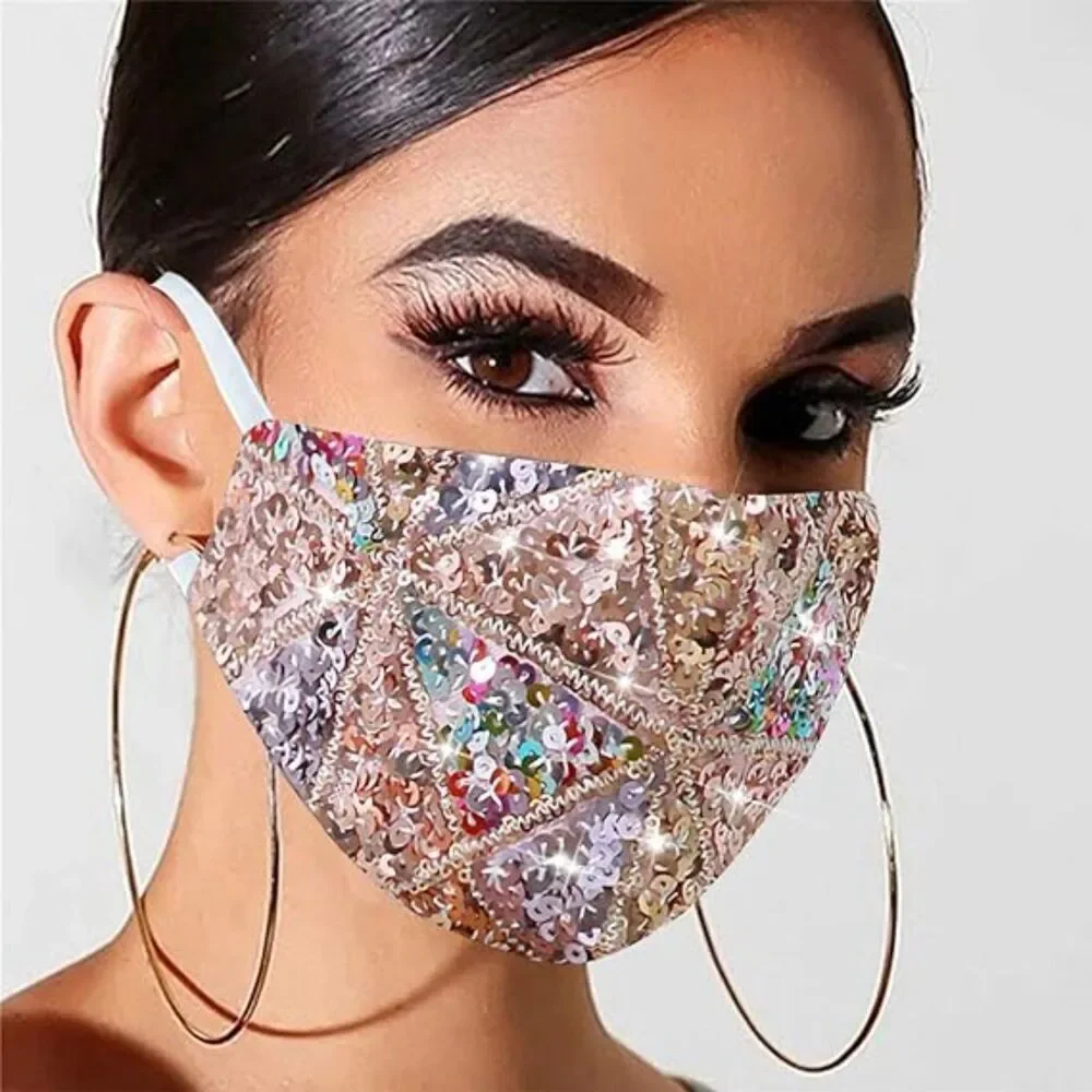 Women's Sparkly Sequin Face Cover Glitter Cotton Sequins Mixed Color Gold